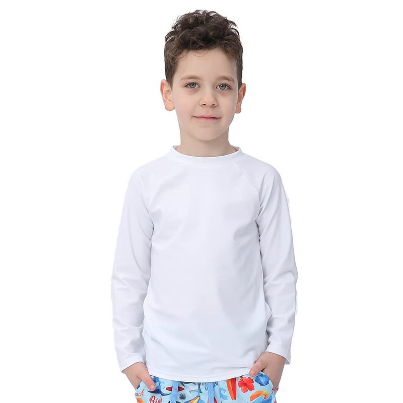 Estamico Boys' Long Sleeve Rashguard Swimwear Rash Guard Athletic Tops Swim Shirt UPF 50+ Sun Protection, White 3T - Image 3